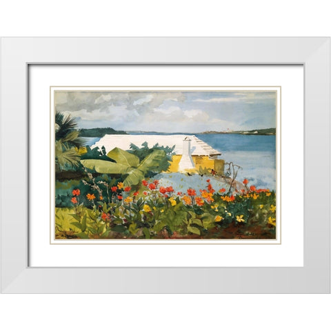 Flower Garden and Bungalow, Bermuda White Modern Wood Framed Art Print with Double Matting by Homer, Winslow