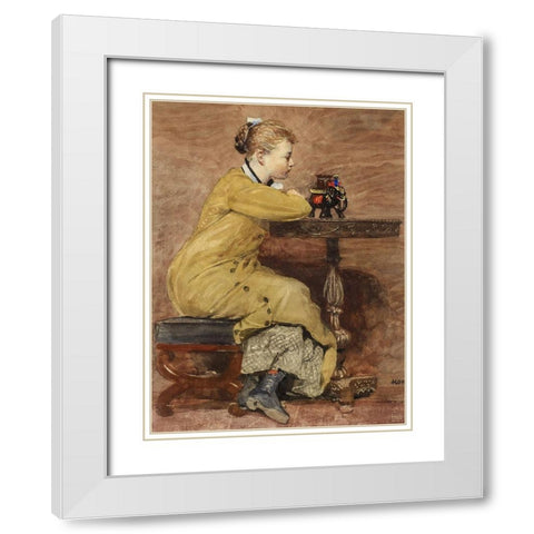 Woman and Elephant White Modern Wood Framed Art Print with Double Matting by Homer, Winslow