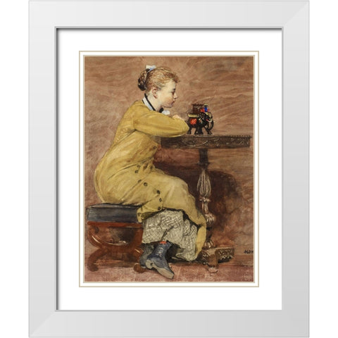 Woman and Elephant White Modern Wood Framed Art Print with Double Matting by Homer, Winslow