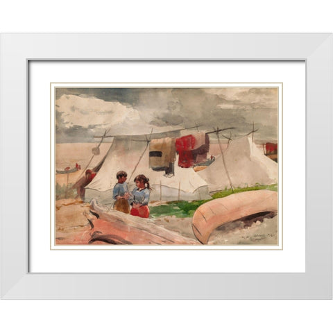 Indian Camp, Roberval, P.Q. White Modern Wood Framed Art Print with Double Matting by Homer, Winslow