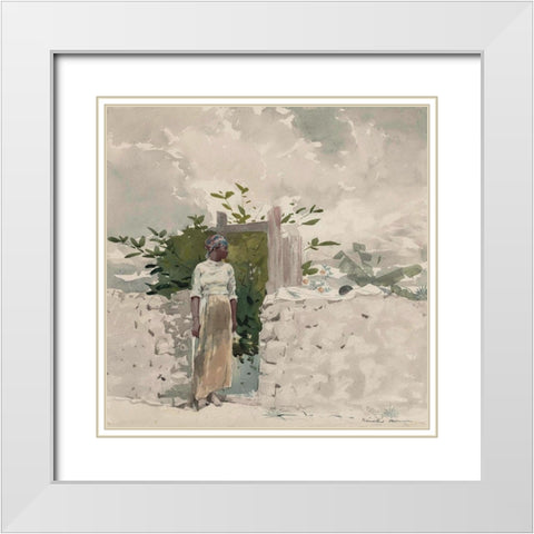 Woman Standing by a Gate, Bahamas White Modern Wood Framed Art Print with Double Matting by Homer, Winslow