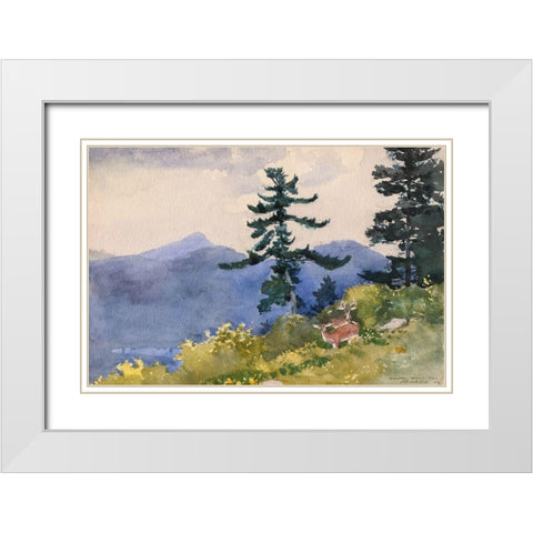 North Woods Club, Adirondacks White Modern Wood Framed Art Print with Double Matting by Homer, Winslow