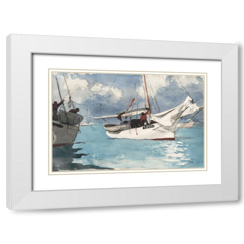 Fishing Boats, Key West White Modern Wood Framed Art Print with Double Matting by Homer, Winslow