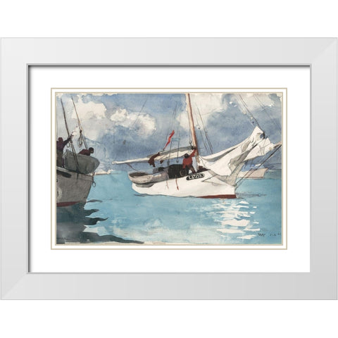 Fishing Boats, Key West White Modern Wood Framed Art Print with Double Matting by Homer, Winslow
