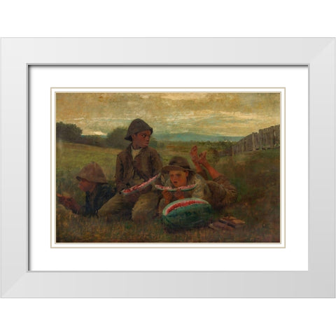 The Watermelon Boys White Modern Wood Framed Art Print with Double Matting by Homer, Winslow