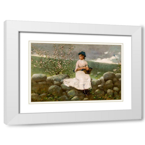 Peach Blossoms White Modern Wood Framed Art Print with Double Matting by Homer, Winslow