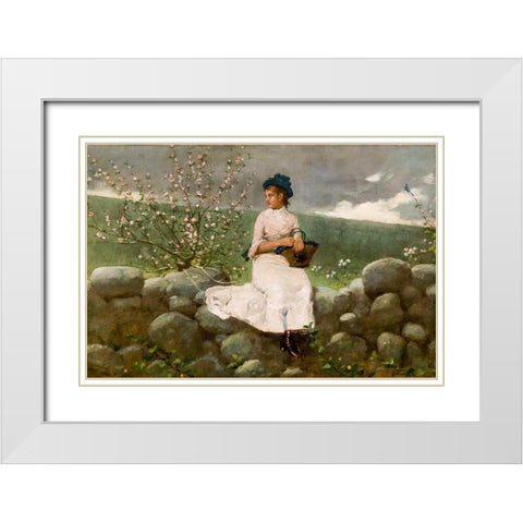 Peach Blossoms White Modern Wood Framed Art Print with Double Matting by Homer, Winslow