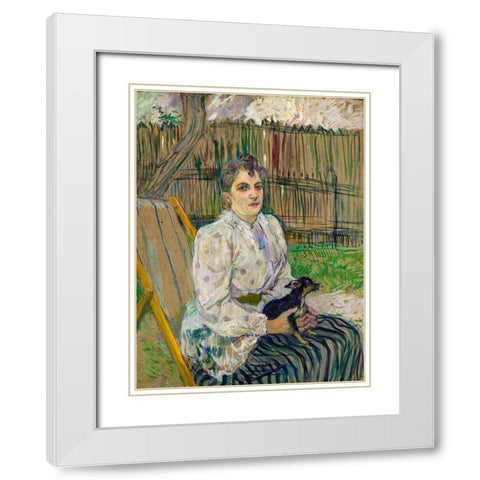 Lady with a Dog White Modern Wood Framed Art Print with Double Matting by Toulouse-Lautrec, Henri de