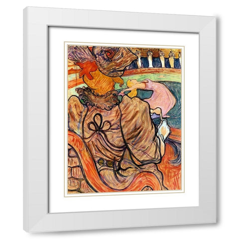 At the Nouveau Cirque the Dancer and Five Stuffed Shirts White Modern Wood Framed Art Print with Double Matting by Toulouse-Lautrec, Henri de