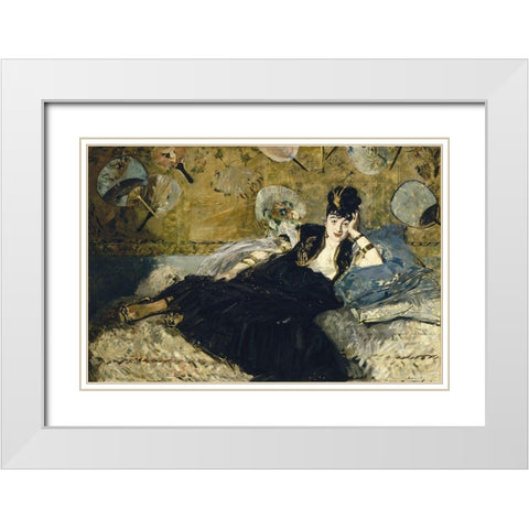 Woman with Fans White Modern Wood Framed Art Print with Double Matting by Manet, Edouard