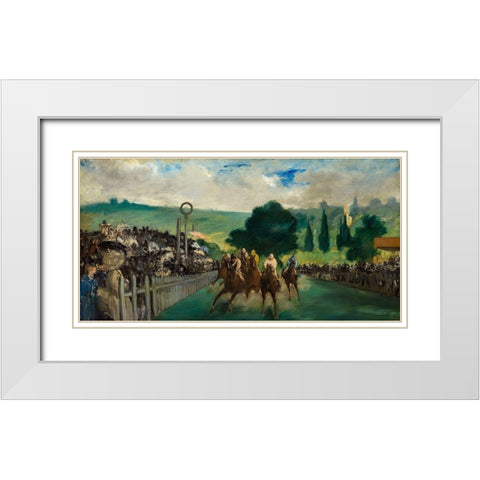 The Races at Longchamp White Modern Wood Framed Art Print with Double Matting by Manet, Edouard