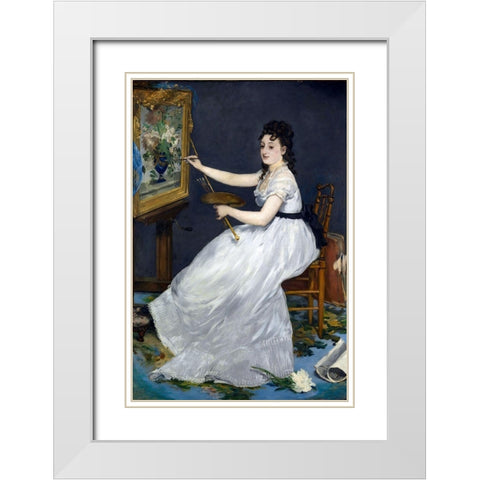 Portrait of Eva Gonzales in Manets studio White Modern Wood Framed Art Print with Double Matting by Manet, Edouard