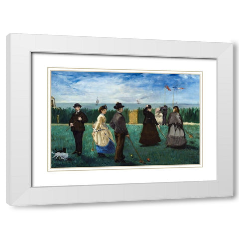 The Croquet Party White Modern Wood Framed Art Print with Double Matting by Manet, Edouard
