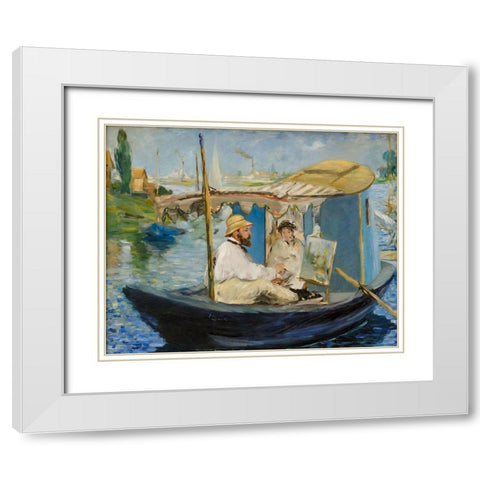 Claude Monet in Argenteuil White Modern Wood Framed Art Print with Double Matting by Manet, Edouard