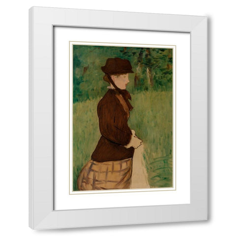 Young Woman in a Garden White Modern Wood Framed Art Print with Double Matting by Manet, Edouard