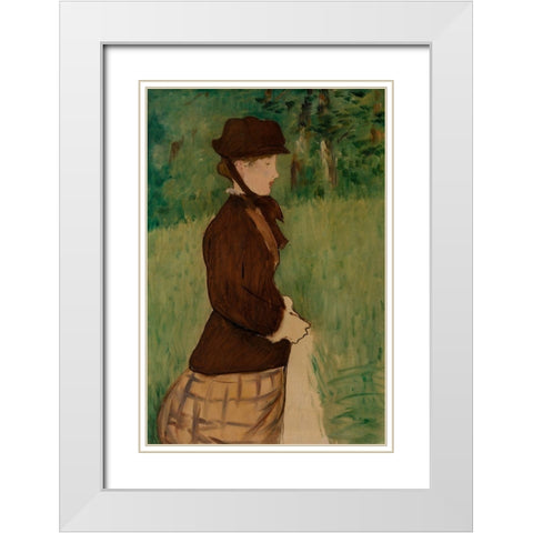 Young Woman in a Garden White Modern Wood Framed Art Print with Double Matting by Manet, Edouard