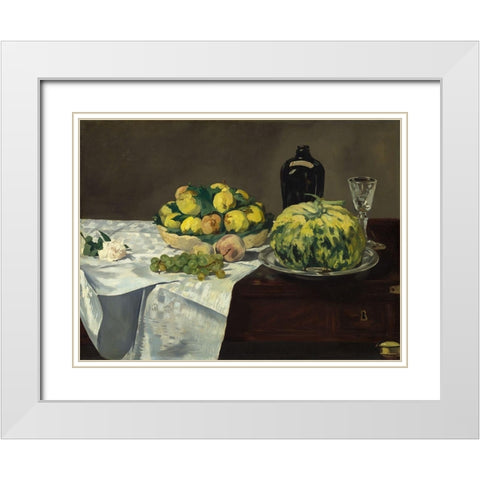 Still Life with Melon and Peaches White Modern Wood Framed Art Print with Double Matting by Manet, Edouard