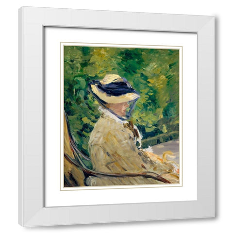 Madame Manet at Bellevue White Modern Wood Framed Art Print with Double Matting by Manet, Edouard