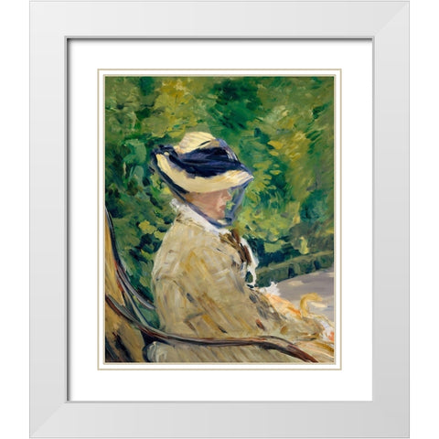Madame Manet at Bellevue White Modern Wood Framed Art Print with Double Matting by Manet, Edouard