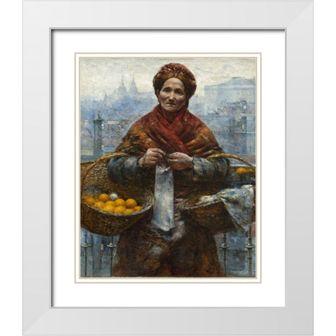 Jewish woman selling oranges White Modern Wood Framed Art Print with Double Matting by Gierymski, Aleksander