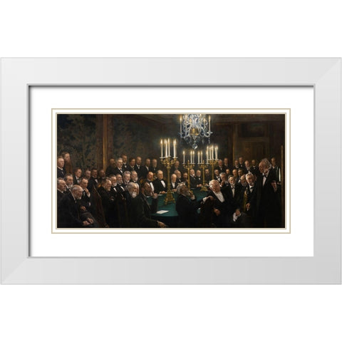 A meeting in the Royal Danish Academy of Sciences and Letters White Modern Wood Framed Art Print with Double Matting by Kroyer, Peder Severin