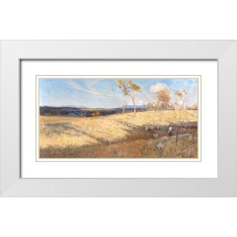 Golden summer, Eaglemont White Modern Wood Framed Art Print with Double Matting by Streeton, Arthur