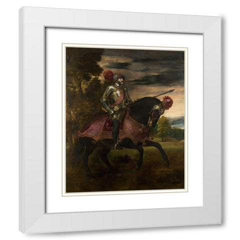 Equestrian Portrait of Charles V White Modern Wood Framed Art Print with Double Matting by Titian