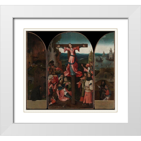Triptych of the crucified Martyr White Modern Wood Framed Art Print with Double Matting by Bosch, Hieronymus