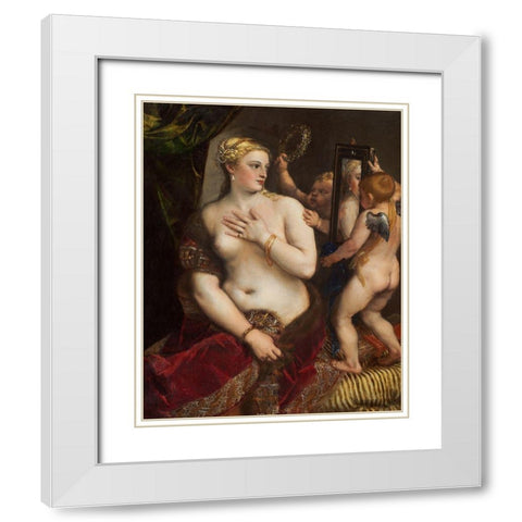 Venus with a Mirror White Modern Wood Framed Art Print with Double Matting by Titian