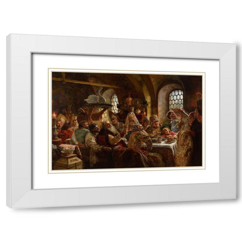 A Boyar Wedding Feast White Modern Wood Framed Art Print with Double Matting by Makovsky, Konstantin