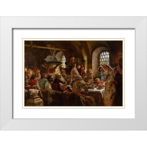 A Boyar Wedding Feast White Modern Wood Framed Art Print with Double Matting by Makovsky, Konstantin