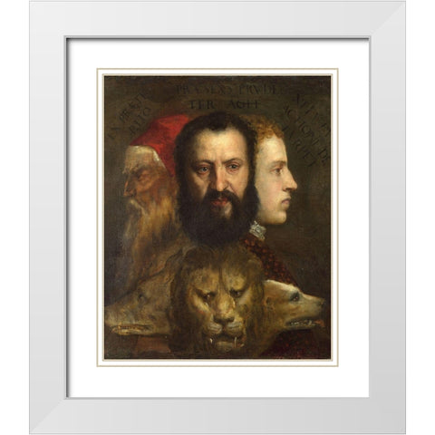 An Allegory of Prudence  White Modern Wood Framed Art Print with Double Matting by Titian