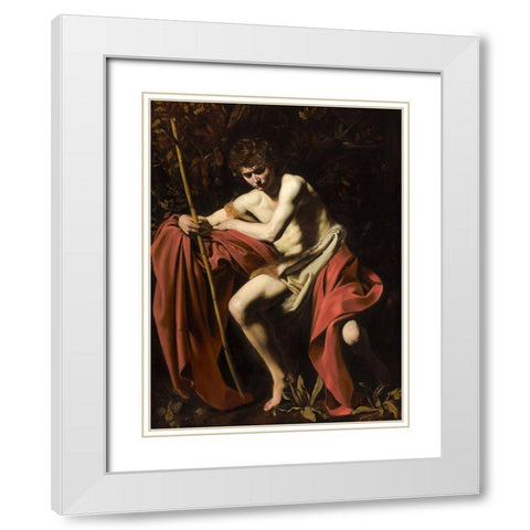 Saint John the Baptist in the Wilderness White Modern Wood Framed Art Print with Double Matting by Caravaggio