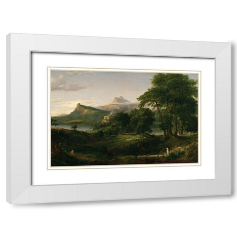 The Course of Empire The Arcadian or Pastoral State White Modern Wood Framed Art Print with Double Matting by Cole, Thomas