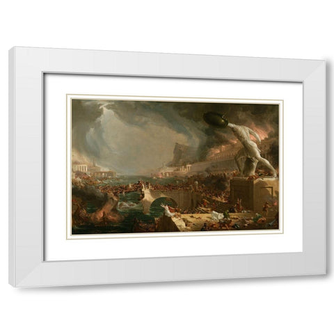 The Course of Empire Destruction White Modern Wood Framed Art Print with Double Matting by Cole, Thomas