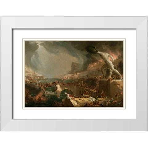 The Course of Empire Destruction White Modern Wood Framed Art Print with Double Matting by Cole, Thomas