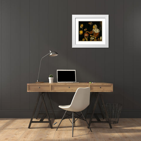 Old Woman Frying Eggs White Modern Wood Framed Art Print with Double Matting by Velazquez, Diego