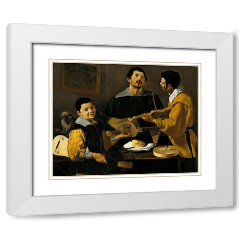 The Three Musicians White Modern Wood Framed Art Print with Double Matting by Velazquez, Diego