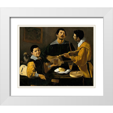 The Three Musicians White Modern Wood Framed Art Print with Double Matting by Velazquez, Diego