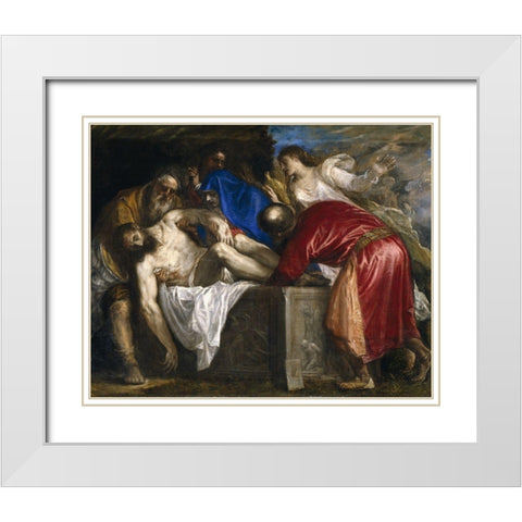The Entombment White Modern Wood Framed Art Print with Double Matting by Titian