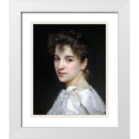 Gabrielle Cot White Modern Wood Framed Art Print with Double Matting by Bouguereau, William-Adolphe