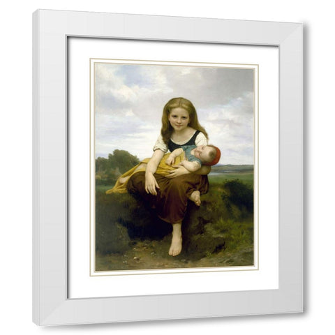 The Elder Sister White Modern Wood Framed Art Print with Double Matting by Bouguereau, William-Adolphe