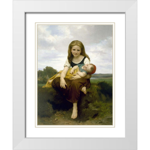 The Elder Sister White Modern Wood Framed Art Print with Double Matting by Bouguereau, William-Adolphe