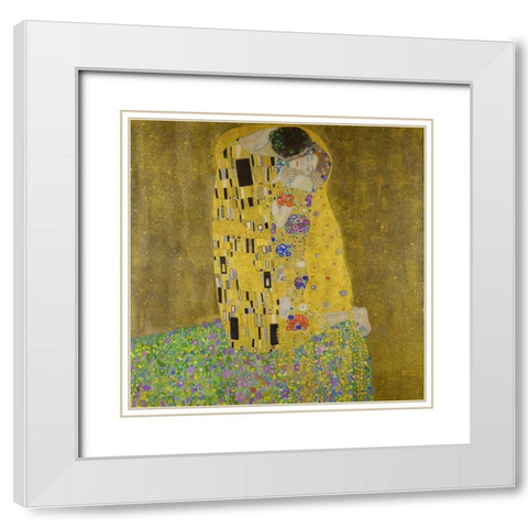 The Kiss White Modern Wood Framed Art Print with Double Matting by Klimt, Gustav