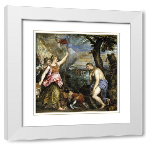 Religion saved by Spain White Modern Wood Framed Art Print with Double Matting by Titian