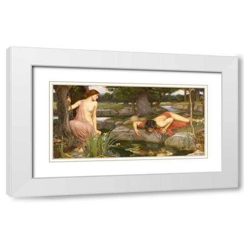 Echo and Narcissus White Modern Wood Framed Art Print with Double Matting by Waterhouse, John William