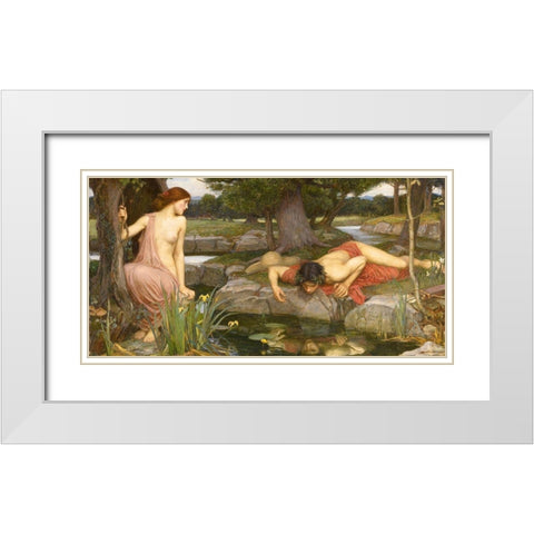 Echo and Narcissus White Modern Wood Framed Art Print with Double Matting by Waterhouse, John William