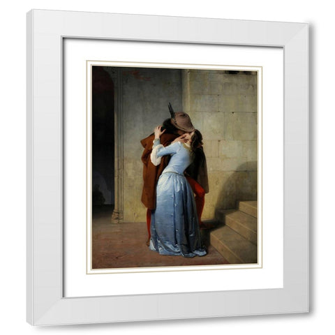 The Kiss White Modern Wood Framed Art Print with Double Matting by Hayez, Francesco