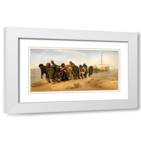 Barge Haulers on the Volga White Modern Wood Framed Art Print with Double Matting by Repin, Ilya