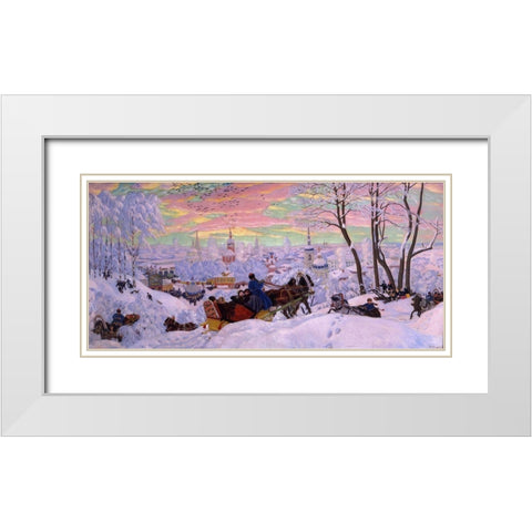Shrovetide White Modern Wood Framed Art Print with Double Matting by Kustodiev, Boris
